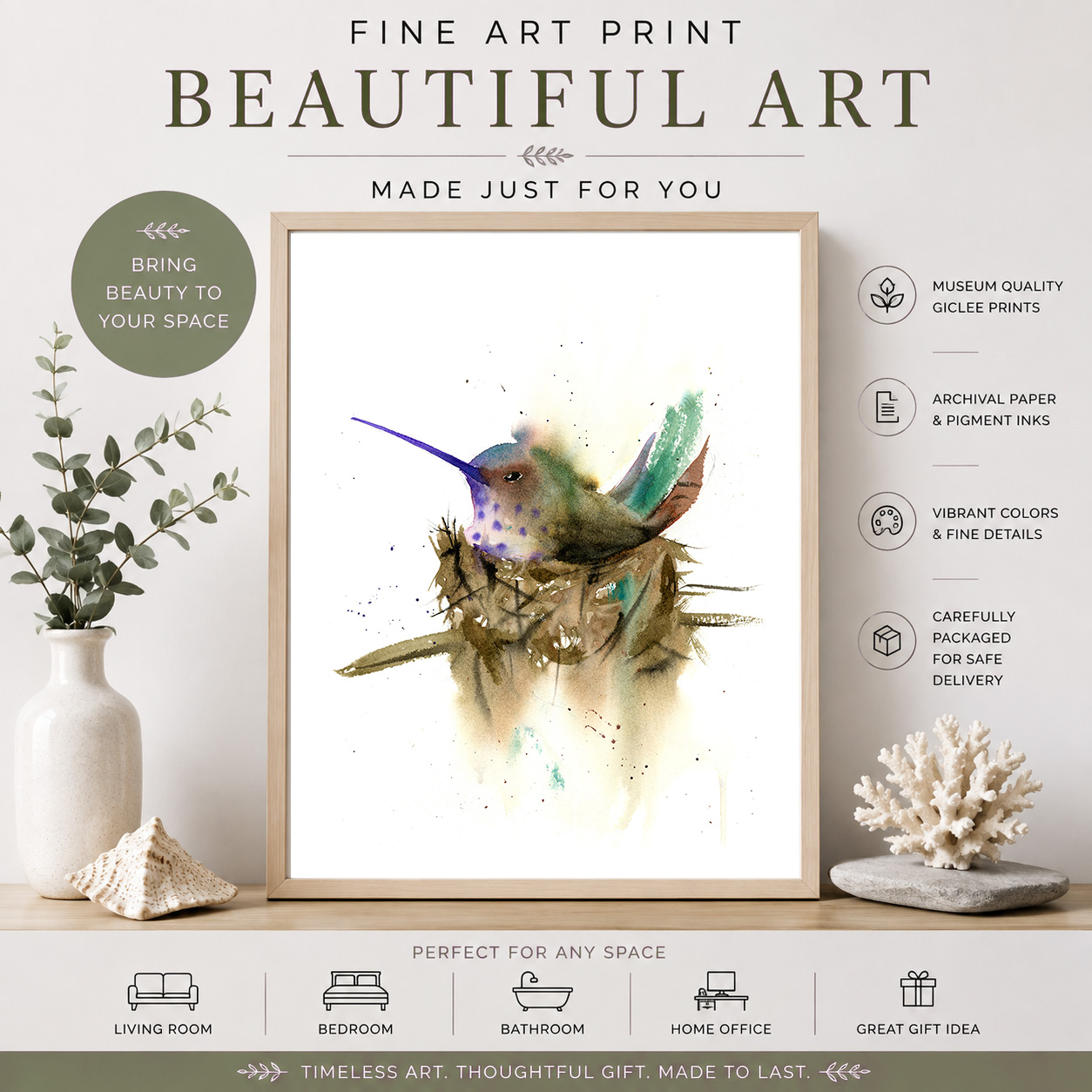 Hummingbird in Nest Print