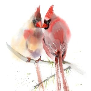 Couple of cardinals art print from original watercolor by Olga Tchefranov