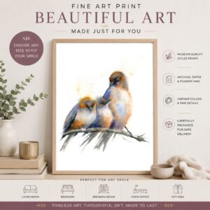 Three Songbirds on Branch