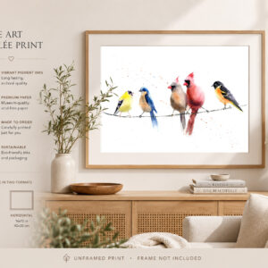 Birds On A Wire Watercolor Print