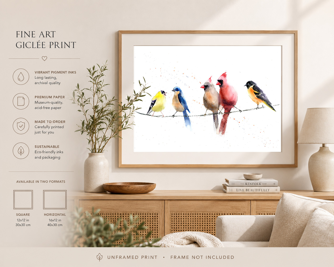 Birds On A Wire Watercolor Print