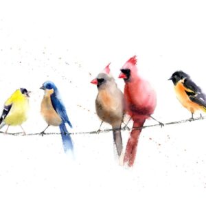 Birds On A Wire Watercolor Print