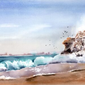 Original coastal landscape watercolor painting