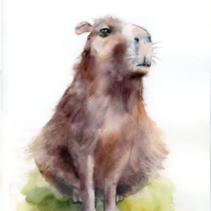 Original capybara watercolor painting in soft earthy tones