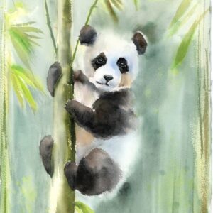 Playful panda original watercolor painting by Olga Tchefranov