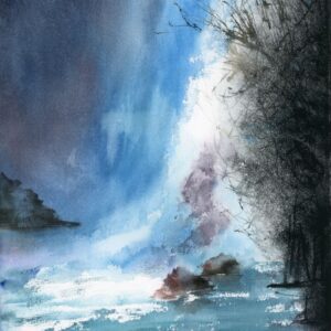 Falls in Blue Light original watercolor painting by Olga Tchefranov