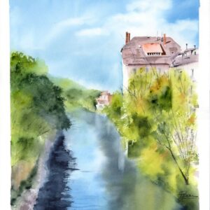 Where the River Bends original watercolor painting by Olga Tchefranov