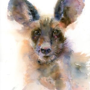 Original watercolor painting of a hyena portrait