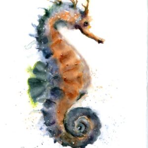 Original watercolor painting of a seahorse inspired by the beauty of marine life