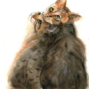Pair of Cats original watercolor painting by Olga Tchefranov