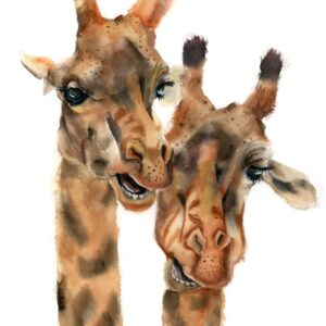 Original watercolor painting of two giraffes